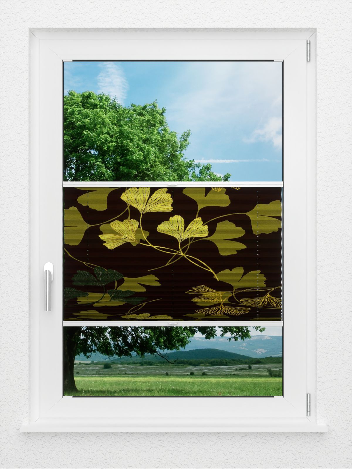 Detailansicht LYSEL HOME Plissee 428A Ginkgos Midnight